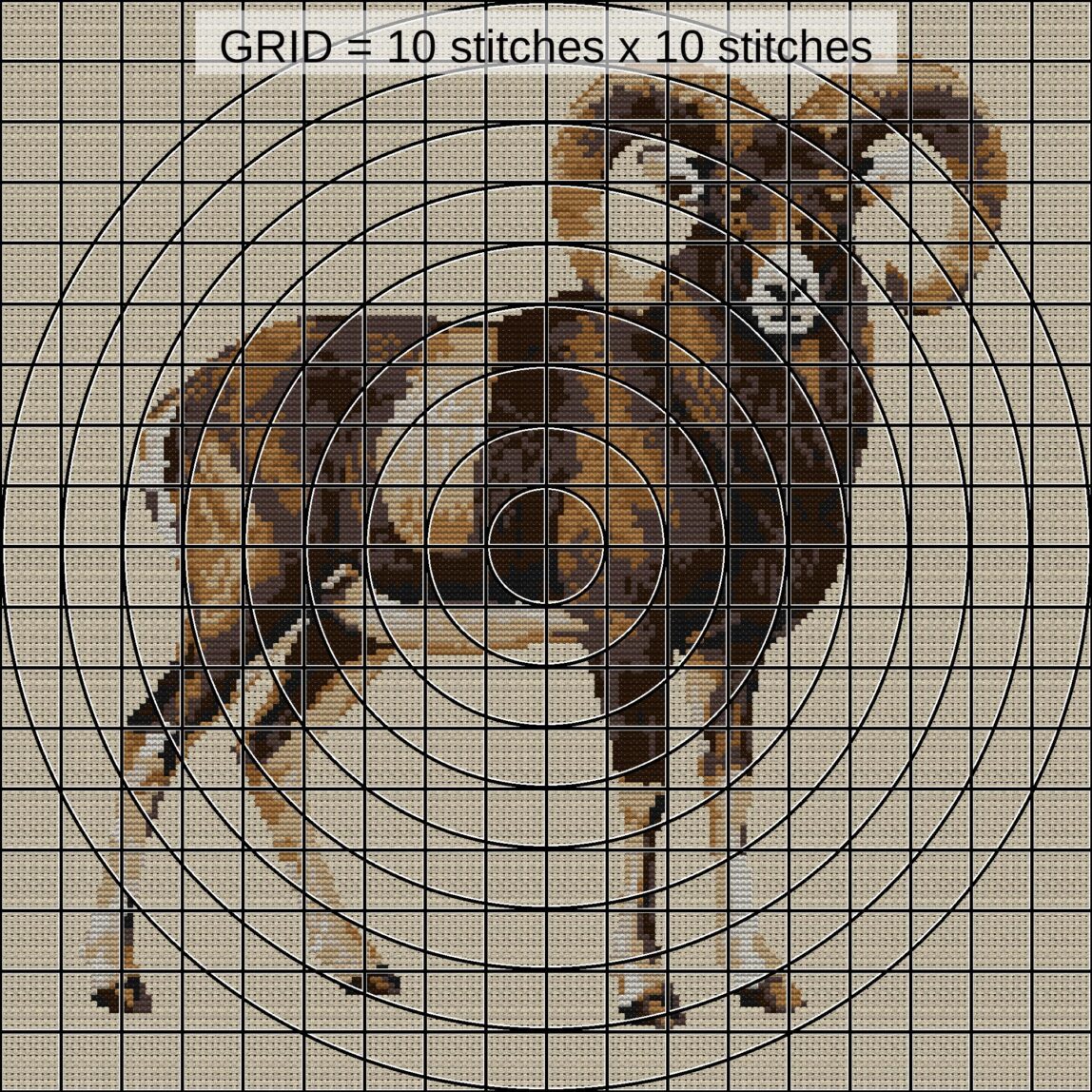 european-mouflon-ovis-gme close-up cross stitch detail showing color changes, confetti areas and stitch texture