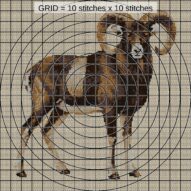 european-mouflon-ovis-gme close-up cross stitch detail showing color changes, confetti areas and stitch texture
