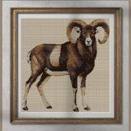 european-mouflon-ovis-gme alternative framed cross stitch mockup, realistic finished embroidery presentation