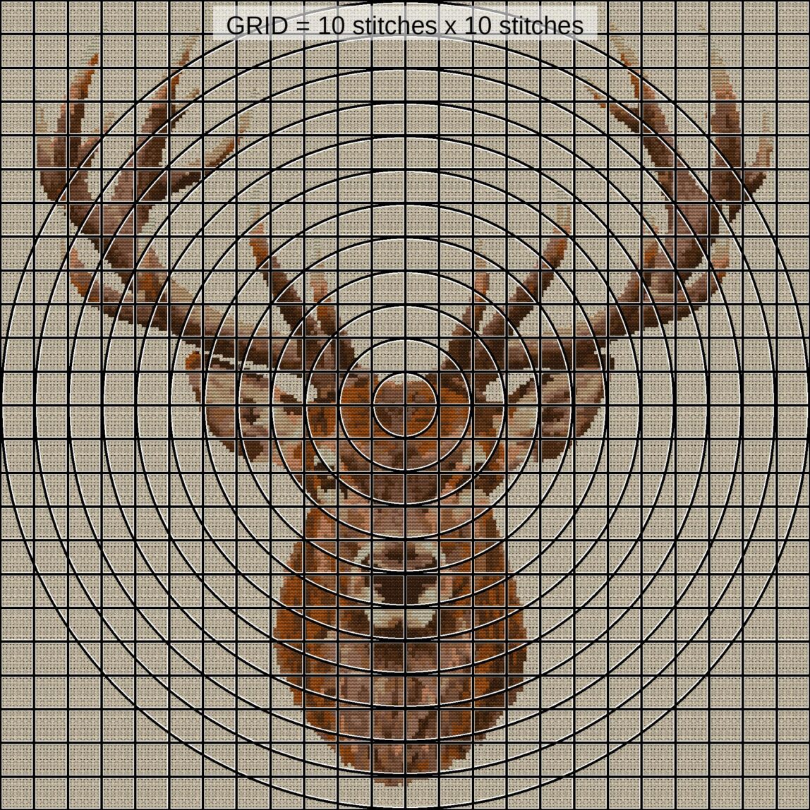 red-deer-cervus-elaphus-0 close-up cross stitch detail showing color changes, confetti areas and stitch texture