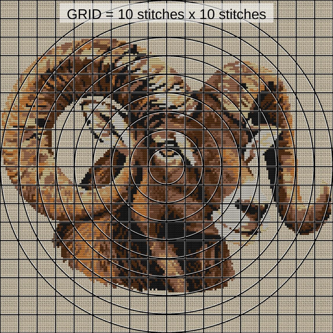 bighorn-sheep-ovis-canade zoomed stitching detail bighorn-sheep-ovis-canade close-up cross stitch detail showing color changes, confetti areas and stitch texture