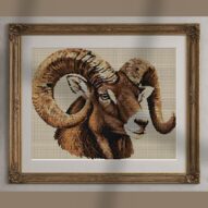bighorn-sheep-ovis-canade alternative framed cross stitch mockup, realistic finished embroidery presentation