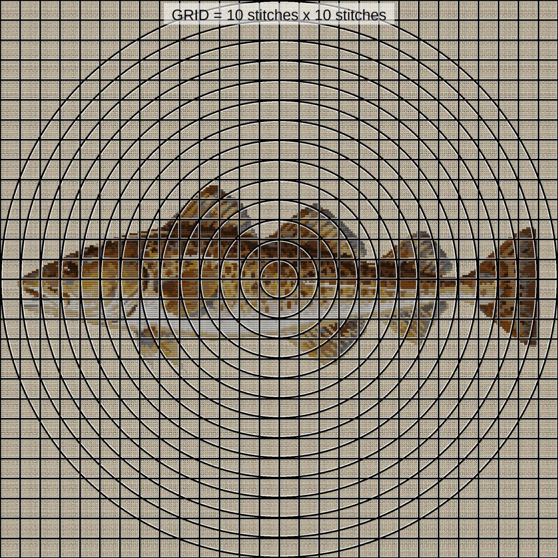 atlantic-cod-gadus-morhua close-up cross stitch detail showing color changes, confetti areas and stitch texture