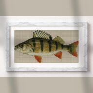 yellow-perch-perca-flaves alternative framed cross stitch mockup, realistic finished embroidery presentation