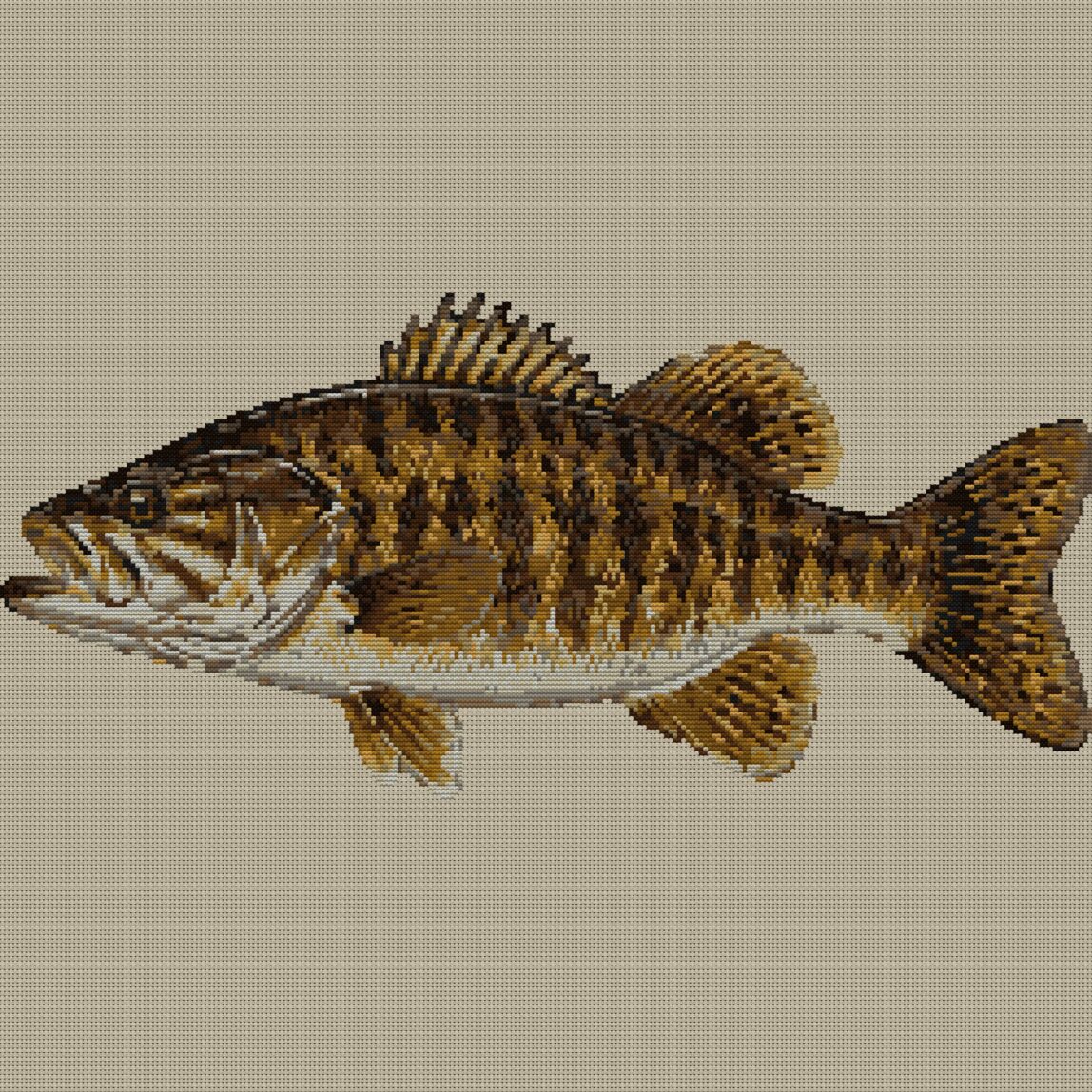 smallmouth-bass-micropter full design mockup without frame smallmouth-bass-micropter full cross stitch design mockup without frame, realistic embroidery preview