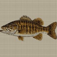 smallmouth-bass-micropter full cross stitch design mockup without frame, realistic embroidery preview