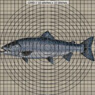atlantic-salmon-salmo-sal close-up cross stitch detail showing color changes, confetti areas and stitch texture