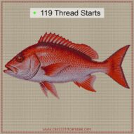 golden-redfish-sebastes-n cross stitch start point map with highlighted thread start positions in the full design