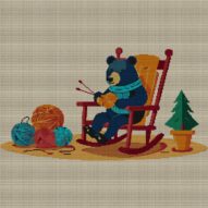 bear-in-rocking-chair full cross stitch design mockup without frame, realistic embroidery preview