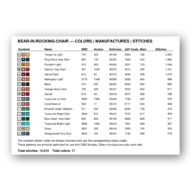 bear-in-rocking-chair thread color chart with DMC, Anchor, Sullivans, J&P Coats and Maxi color references