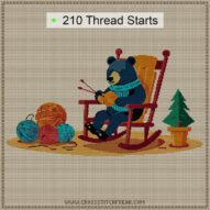 bear-in-rocking-chair cross stitch start point map with highlighted thread start positions in the full design