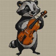 badger-with-violin full cross stitch design mockup without frame, realistic embroidery preview