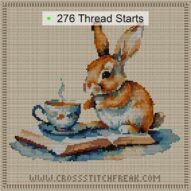 rabbit-with-teacup-and-bo cross stitch start point map with highlighted thread start positions in the full design