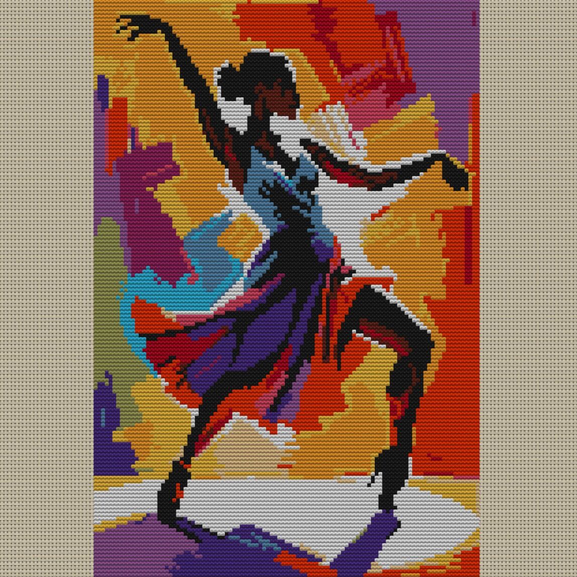 jazz-dancer-pose full design mockup without frame jazz-dancer-pose full cross stitch design mockup without frame, realistic embroidery preview
