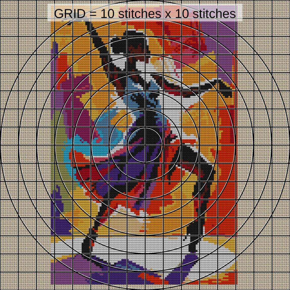jazz-dancer-pose zoomed stitching detail jazz-dancer-pose close-up cross stitch detail showing color changes, confetti areas and stitch texture
