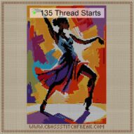 jazz-dancer-pose cross stitch start point map with highlighted thread start positions in the full design