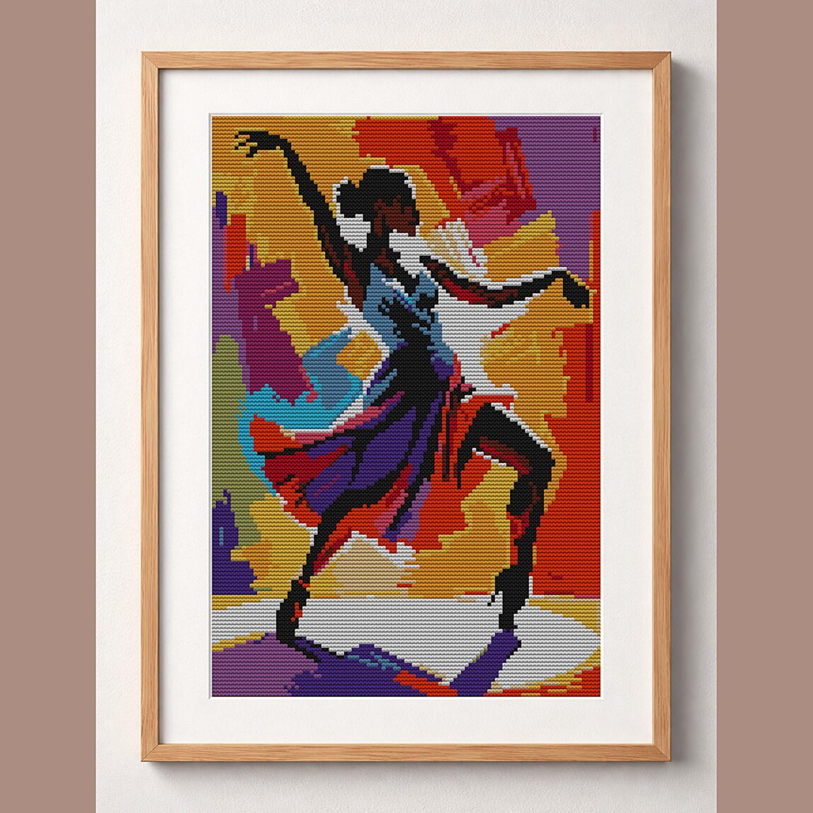 jazz-dancer-pose framed cross stitch mockup jazz-dancer-pose framed cross stitch mockup, realistic finished embroidery design, PDF pattern digital download