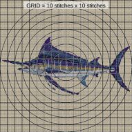 blue-marlin-makaira-nigri close-up cross stitch detail showing color changes, confetti areas and stitch texture