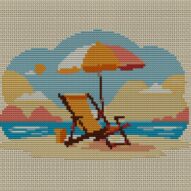 beach-chair full cross stitch design mockup without frame, realistic embroidery preview