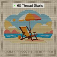 beach-chair cross stitch start point map with highlighted thread start positions in the full design