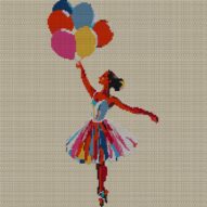 ballerina-holding-balloon full cross stitch design mockup without frame, realistic embroidery preview