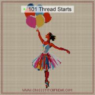 ballerina-holding-balloon cross stitch start point map with highlighted thread start positions in the full design