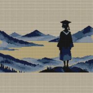 graduate-silhouette-with full cross stitch design mockup without frame, realistic embroidery preview
