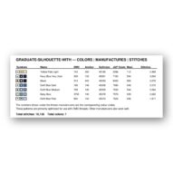 graduate-silhouette-with thread color chart with DMC, Anchor, Sullivans, J&P Coats and Maxi color references
