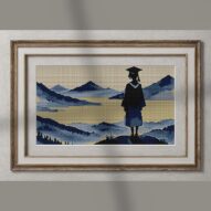 graduate-silhouette-with alternative framed cross stitch mockup, realistic finished embroidery presentation