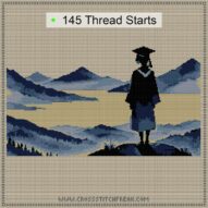 graduate-silhouette-with cross stitch start point map with highlighted thread start positions in the full design