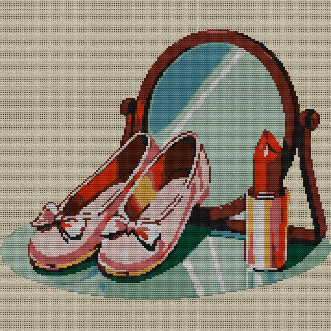 ballet-slippers full design mockup without frame ballet-slippers full cross stitch design mockup without frame, realistic embroidery preview