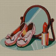 ballet-slippers full cross stitch design mockup without frame, realistic embroidery preview