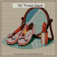 ballet-slippers cross stitch start point map with highlighted thread start positions in the full design