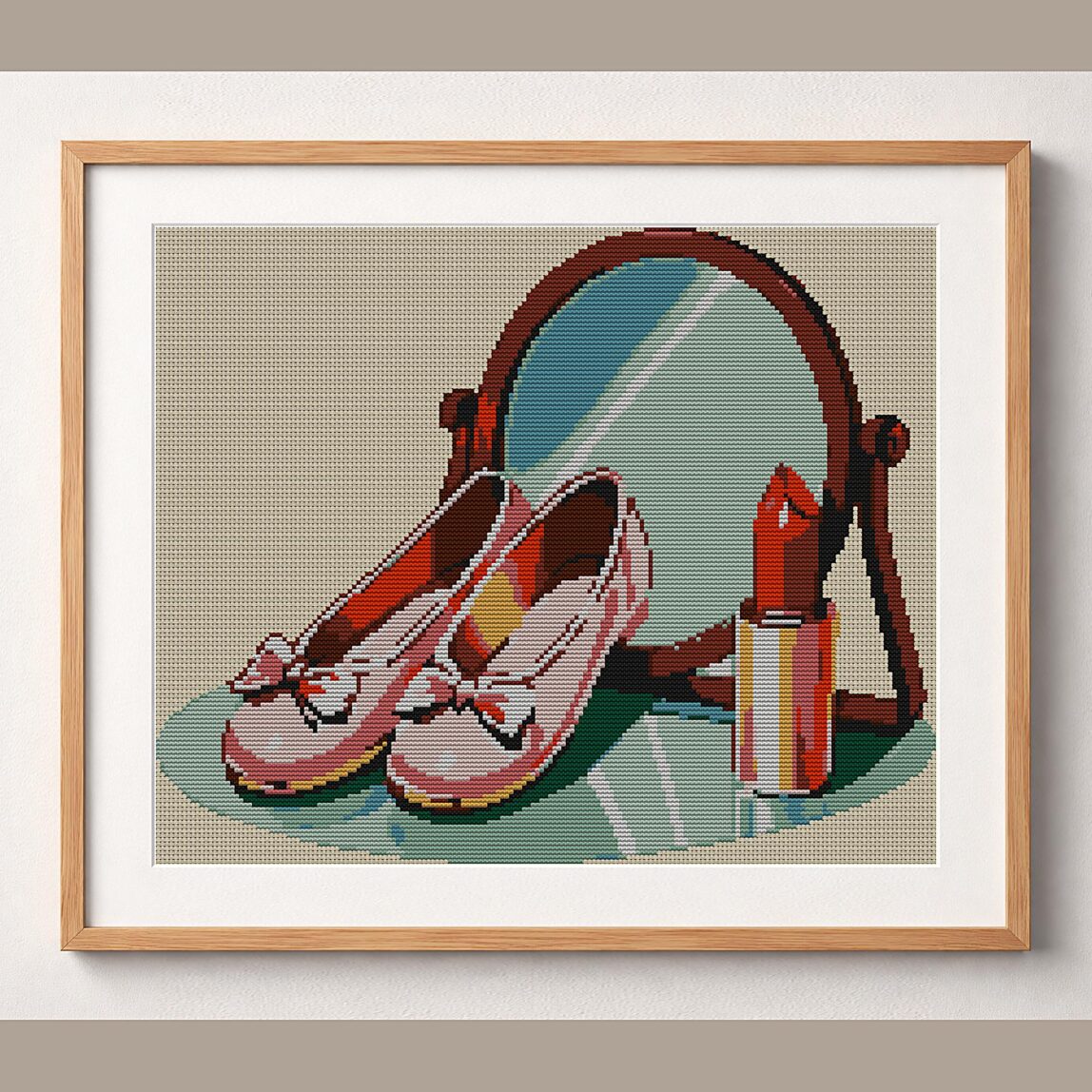ballet-slippers framed cross stitch mockup ballet-slippers framed cross stitch mockup, realistic finished embroidery design, PDF pattern digital download