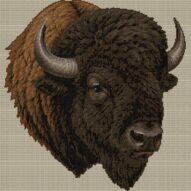 american-bison-bison-biso full cross stitch design mockup without frame, realistic embroidery preview