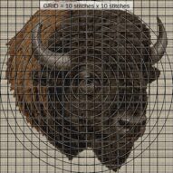 american-bison-bison-biso close-up cross stitch detail showing color changes, confetti areas and stitch texture
