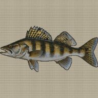 zander-sander-lucioperca full cross stitch design mockup without frame, realistic embroidery preview