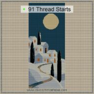 winter-village-full-moon cross stitch start point map with highlighted thread start positions in the full design
