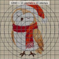 christmas-owl-santa-hat close-up cross stitch detail showing color changes, confetti areas and stitch texture
