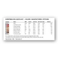 christmas-owl-santa-hat thread color chart with DMC, Anchor, Sullivans, J&P Coats and Maxi color references