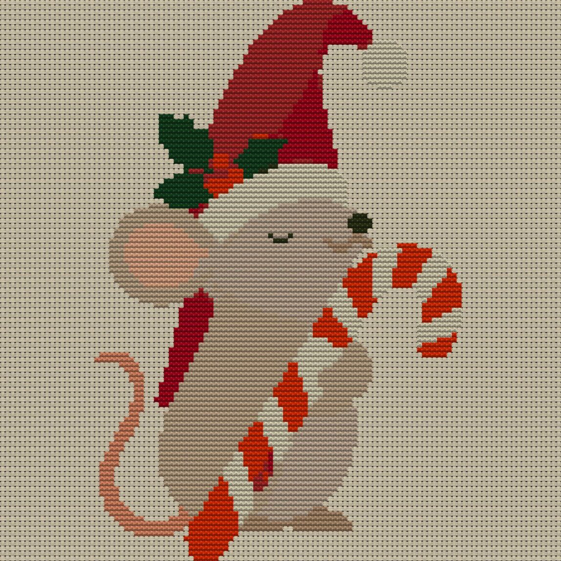 christmas-mouse-large-can full design mockup without frame christmas-mouse-large-can full cross stitch design mockup without frame, realistic embroidery preview