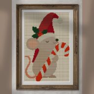 christmas-mouse-large-can alternative framed cross stitch mockup, realistic finished embroidery presentation