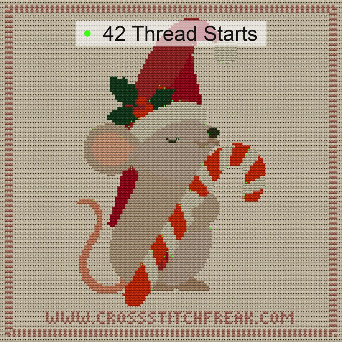 christmas-mouse-large-can thread start point map christmas-mouse-large-can cross stitch start point map with highlighted thread start positions in the full design