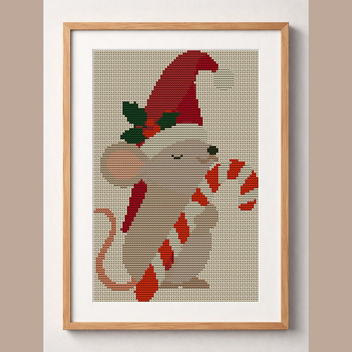 christmas-mouse-large-can framed cross stitch mockup christmas-mouse-large-can framed cross stitch mockup, realistic finished embroidery design, PDF pattern digital download