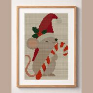 christmas-mouse-large-can framed cross stitch mockup, realistic finished embroidery design, PDF pattern digital download