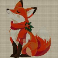 christmas-fox-red-scarf full cross stitch design mockup without frame, realistic embroidery preview