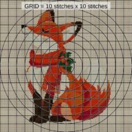 christmas-fox-red-scarf close-up cross stitch detail showing color changes, confetti areas and stitch texture
