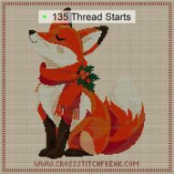 christmas-fox-red-scarf cross stitch start point map with highlighted thread start positions in the full design