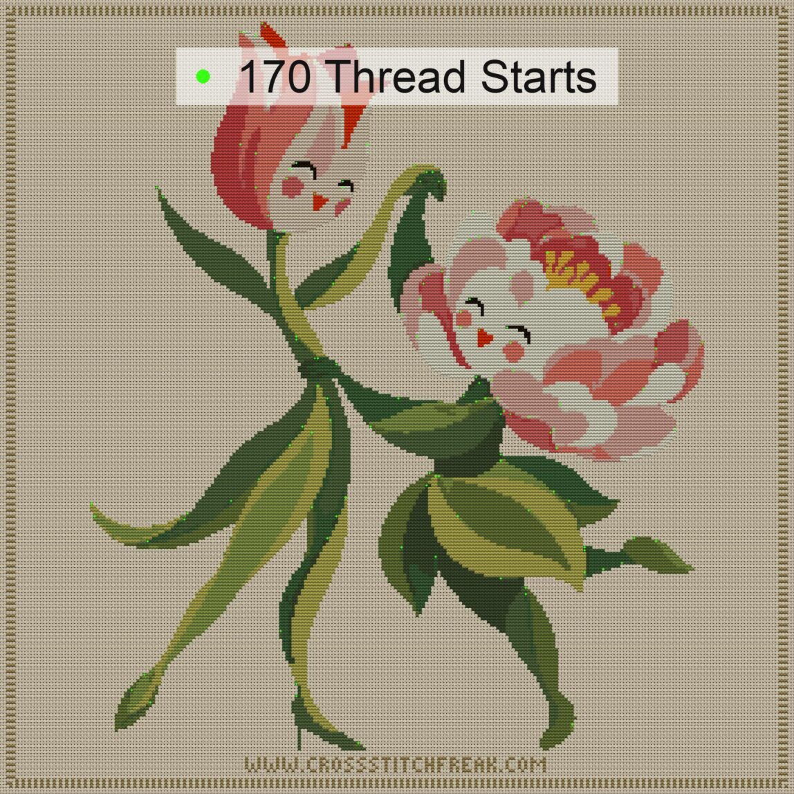 tulip-dances-with-peony thread start point map tulip-dances-with-peony cross stitch start point map with highlighted thread start positions in the full design