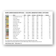 sunflower-dances-with-dai thread color chart with DMC, Anchor, Sullivans, J&P Coats and Maxi color references